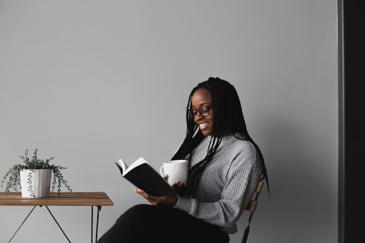 Black girl reading book