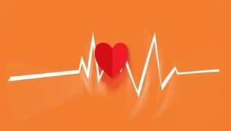 A red heart with a heart beat.