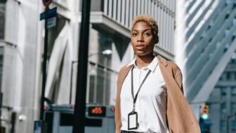 A modern woman CEO walking on the streets.