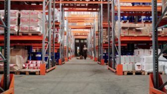 A warehouse completely stocked up with inventory.