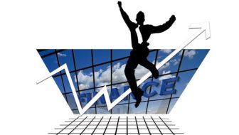 A man jumping high up in excitement,