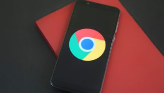 A mobile with Google chrome logo.