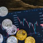 Bitcoins on trading graph.