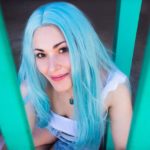 A woman with blur hair wig.