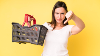 A woman holding a basket in her hand.