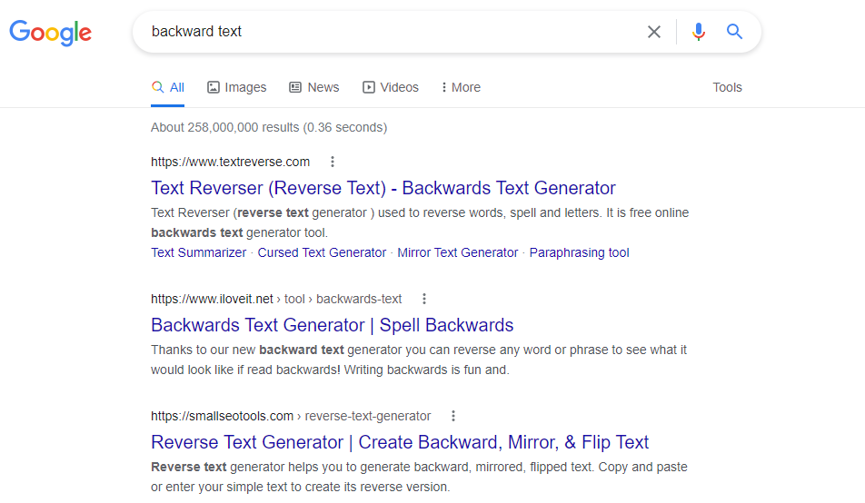 Find a Backward Text Generator