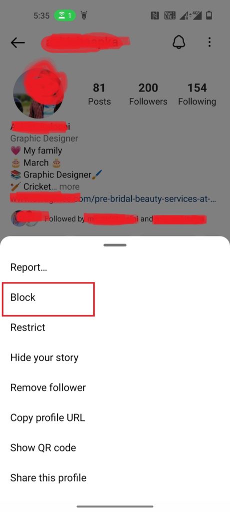 blocking someone on Instagram