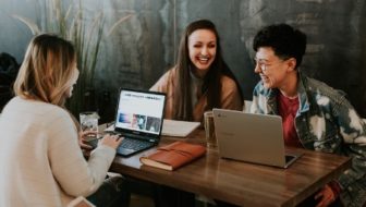 Employees working together.