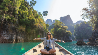 A woman in a boat.