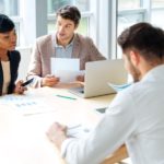 Employees working together,