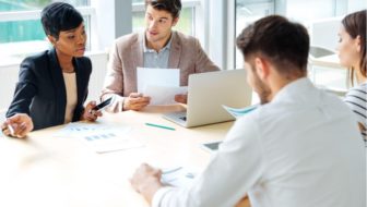Employees working together,