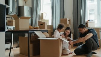 A family packing up stuff.