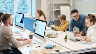 Employees working.