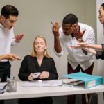 Employees having a conversation.