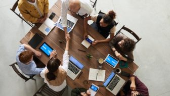 Employees working together.