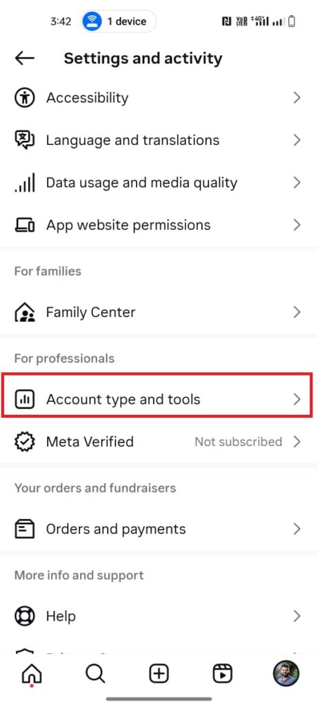 Account type and tools