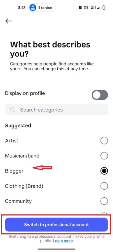 Choose “Creator/Business”