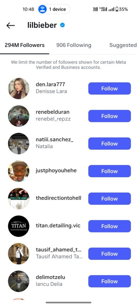 Tap on the “Following” count to view their full list