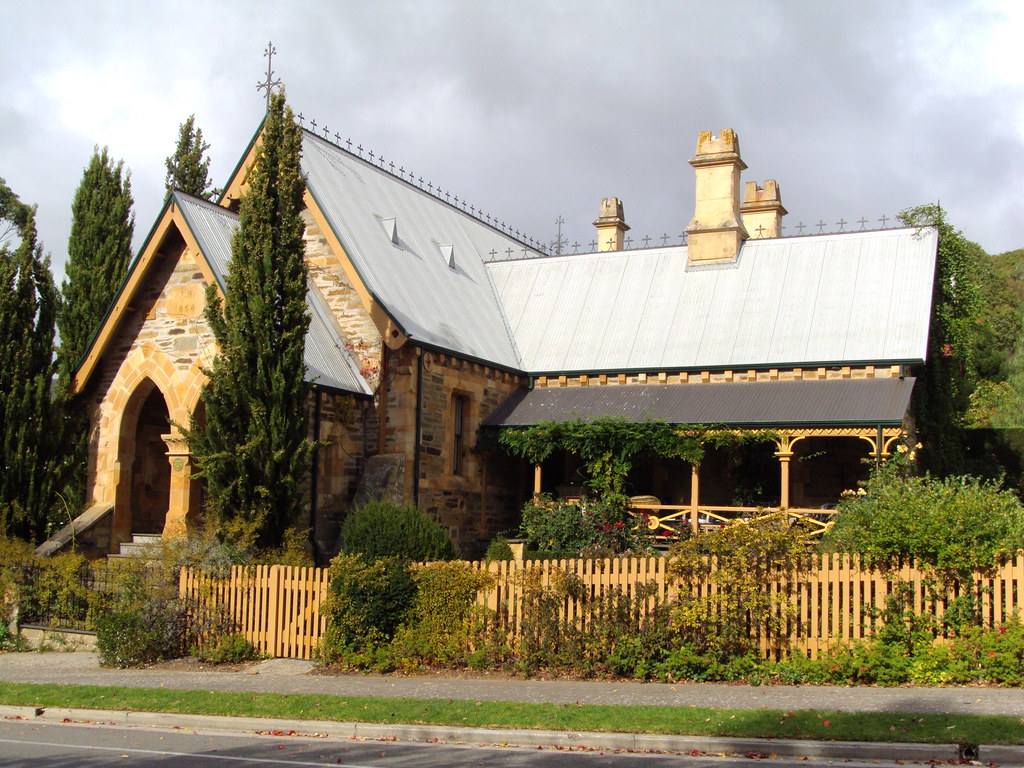 1868 Gothic Police Station and Court House in Clarendon, the Adelaide Hills South Australia. It is now an antiques shop open on Sundays.