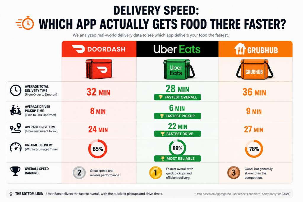 Delivery speed: DoorDash vs Uber Eats vs Grubhub