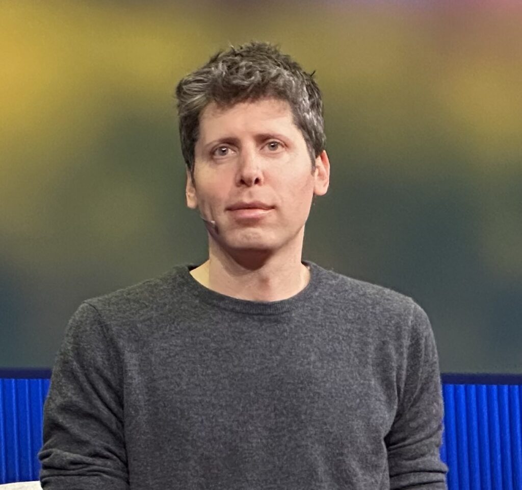 Sam Altman speaking at TED (cropped)