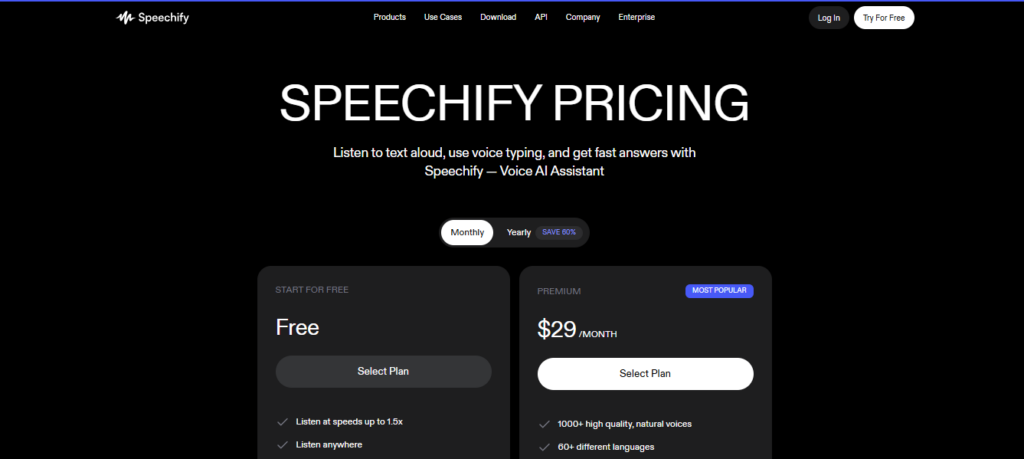 Speechify Pricing Overview